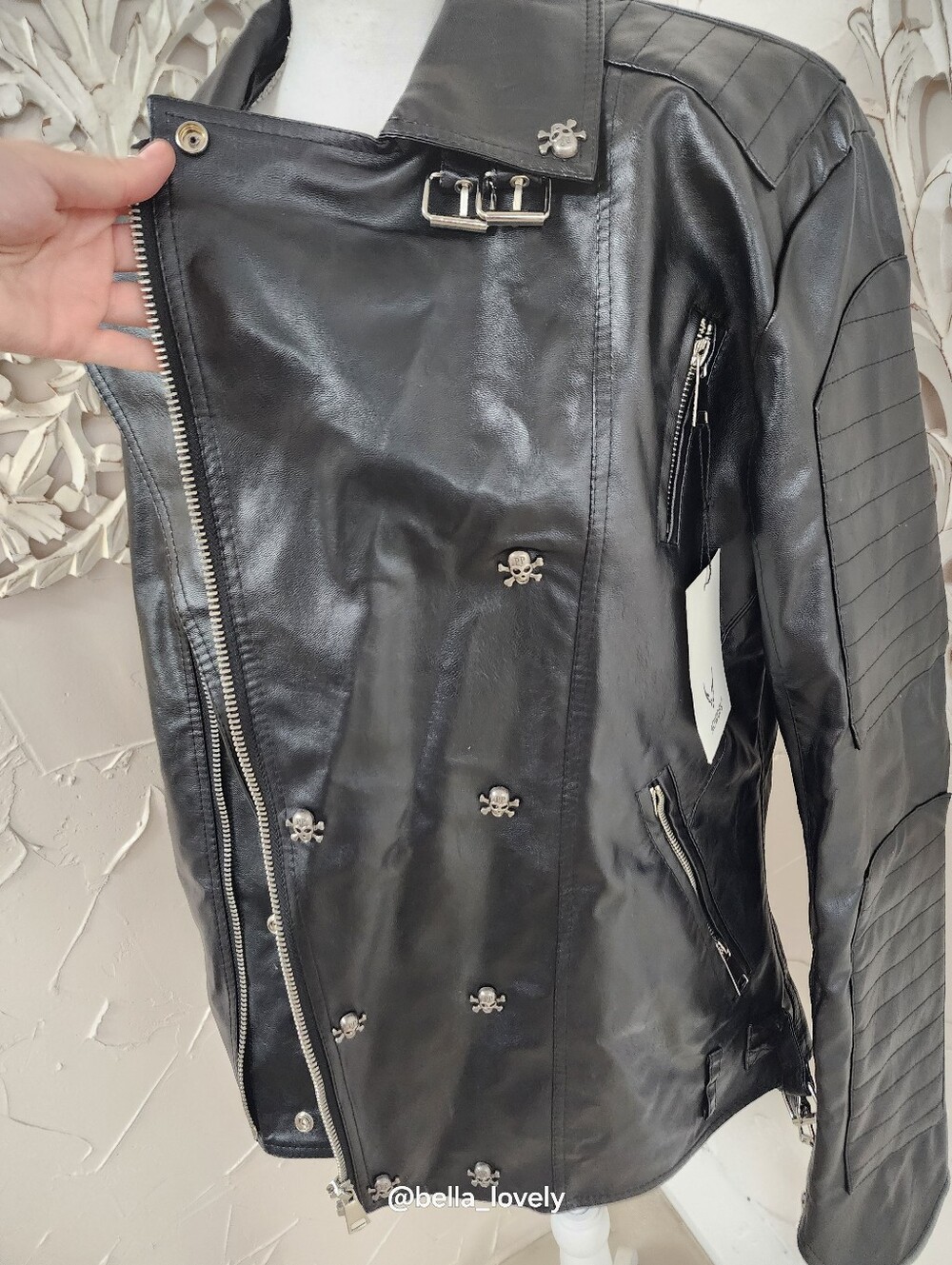 NWT Black Moto Jacket with Skull Studs - Picture 2 of 10